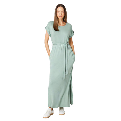 Sage - Front - Dorothy Perkins Womens-Ladies Belt Short-Sleeved Maxi Dress