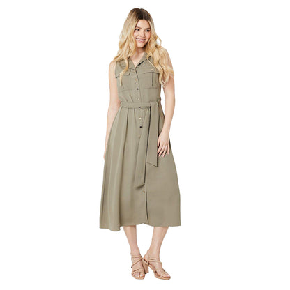 Sage - Front - Dorothy Perkins Womens-Ladies Belt Sleeveless Shirt Dress