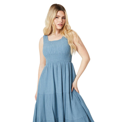 Blue - Side - Dorothy Perkins Womens-Ladies Tiered Shirred Waist Midi Dress