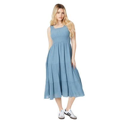Blue - Front - Dorothy Perkins Womens-Ladies Tiered Shirred Waist Midi Dress