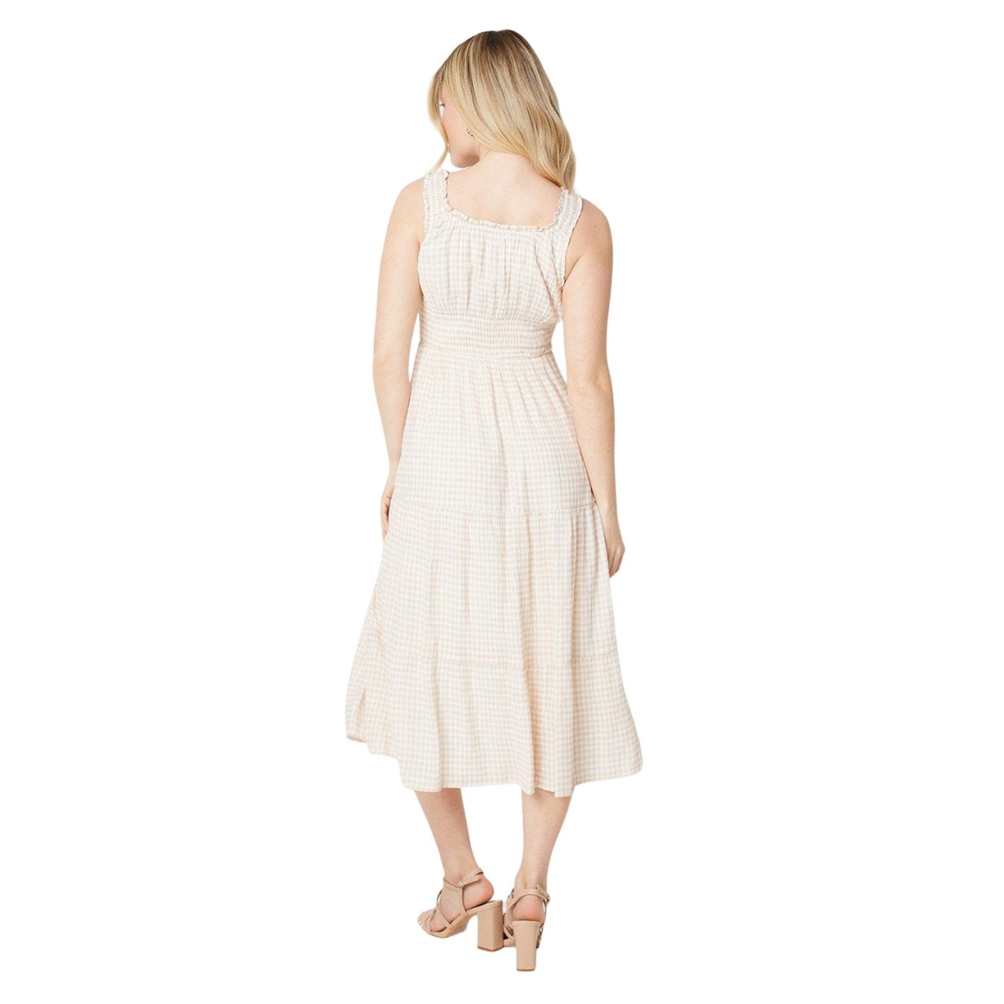 Cream - Back - Dorothy Perkins Womens-Ladies Tiered Gingham Shirred Midi Dress