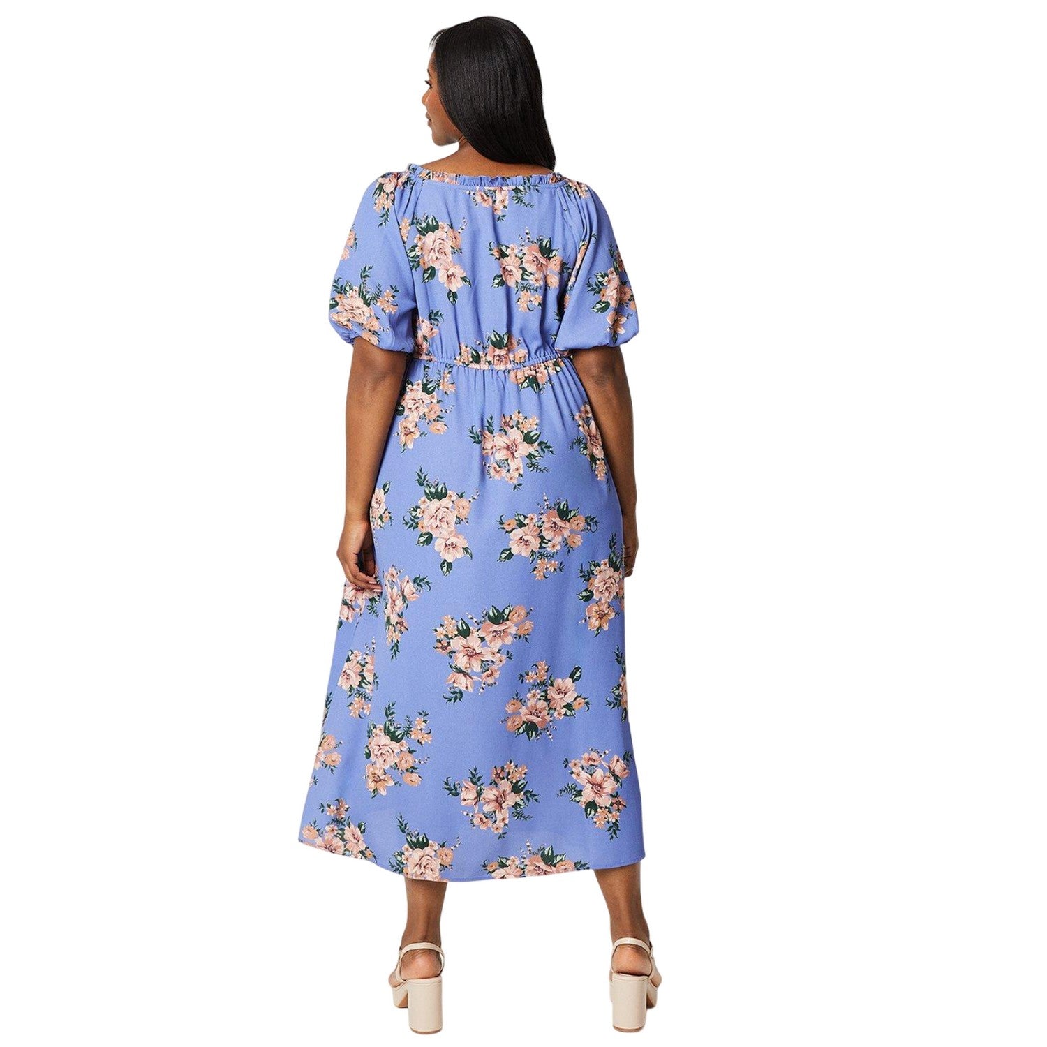 Blue - Back - Dorothy Perkins Womens-Ladies Floral Wrap Plus Midi Dress