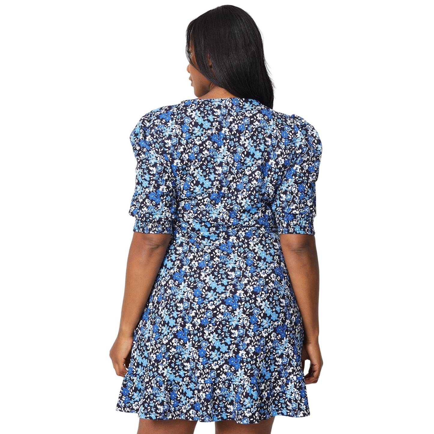 Blue - Back - Dorothy Perkins Womens-Ladies Ditsy Print Wrap Plus Mini Dress