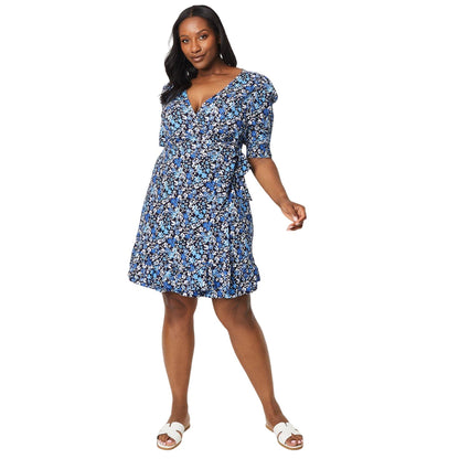 Blue - Side - Dorothy Perkins Womens-Ladies Ditsy Print Wrap Plus Mini Dress