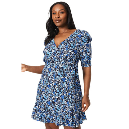 Blue - Front - Dorothy Perkins Womens-Ladies Ditsy Print Wrap Plus Mini Dress