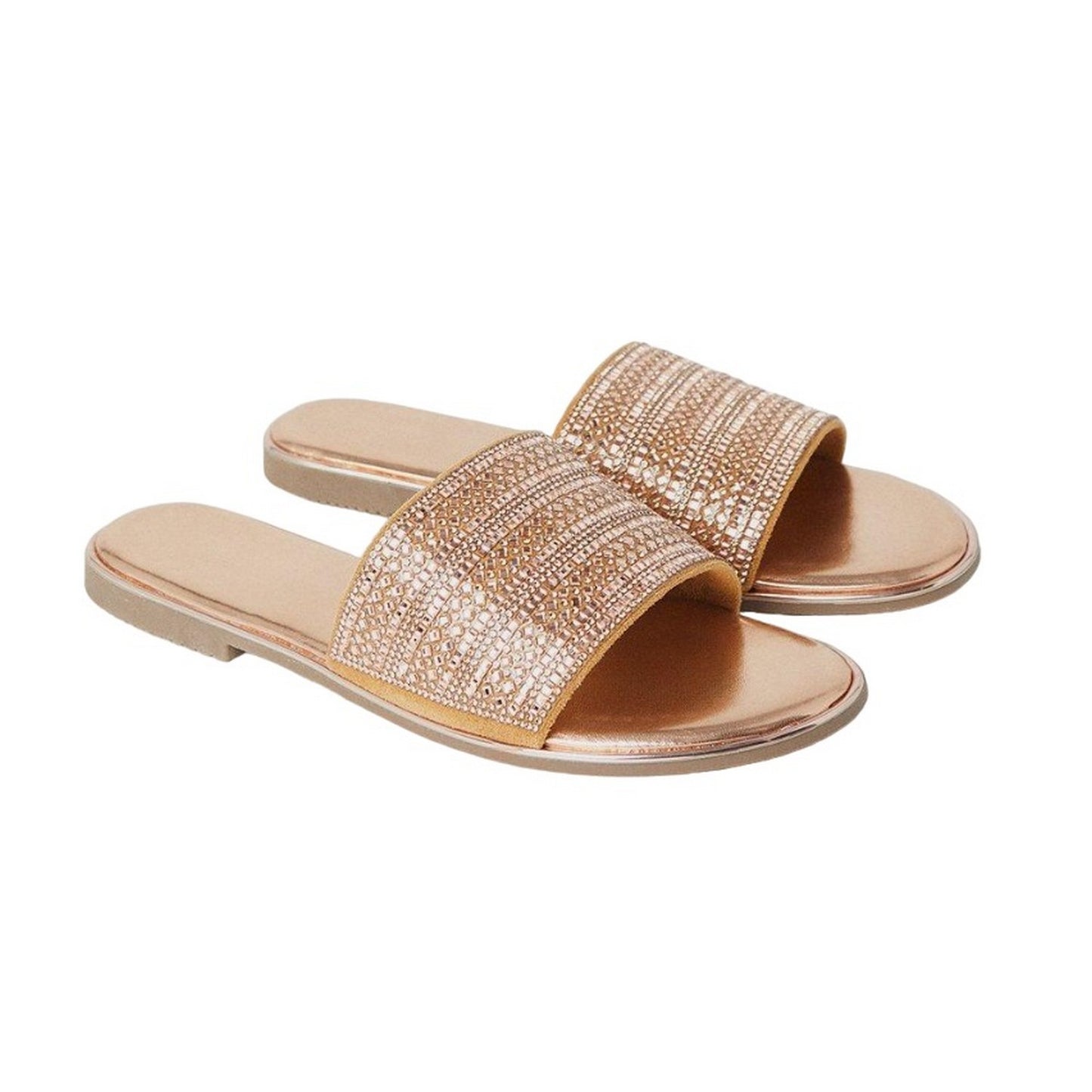 Rose Gold - Front - Dorothy Perkins Womens-Ladies Fontanne Diamante Embellished Flat Mule Sandals