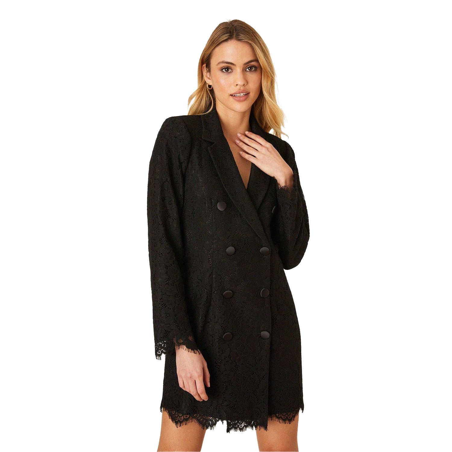 Black - Front - Dorothy Perkins Womens-Ladies Lace Blazer Dress