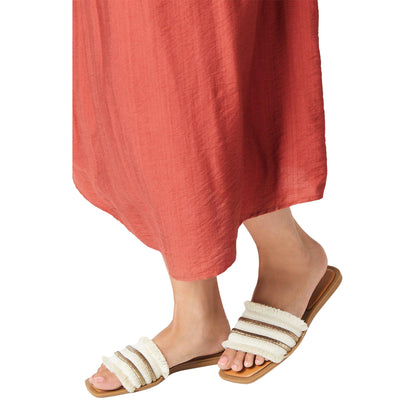 Beige - Side - Faith Womens-Ladies Mina Fringe Flat Mule Sandals