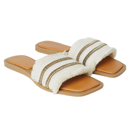 Beige - Front - Faith Womens-Ladies Mina Fringe Flat Mule Sandals