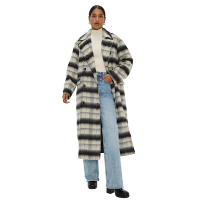 Monochrome - Side - Dorothy Perkins Womens-Ladies Checked Double Breasted Coat