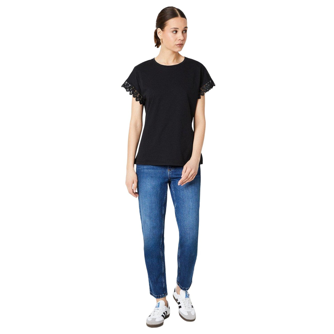 Black - Side - Dorothy Perkins Womens-Ladies Lace Detail T-Shirt