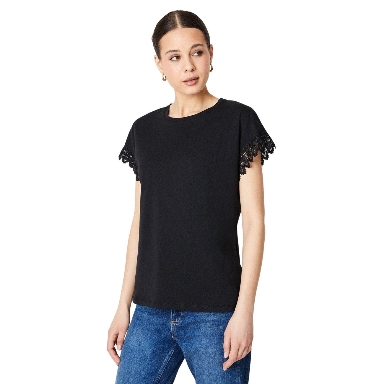Black - Front - Dorothy Perkins Womens-Ladies Lace Detail T-Shirt