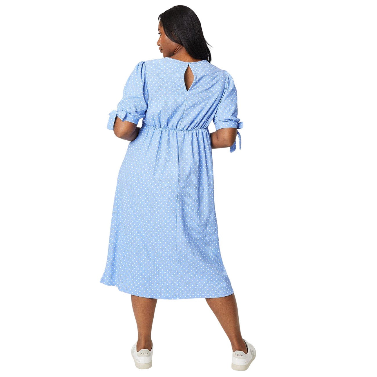 Blue - Back - Dorothy Perkins Womens-Ladies Spotted Plus Tie Sleeves Midi Dress