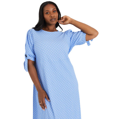 Blue - Side - Dorothy Perkins Womens-Ladies Spotted Plus Tie Sleeves Midi Dress