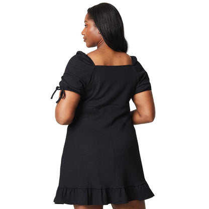 Black - Back - Dorothy Perkins Womens-Ladies Plain Plus Tie Sleeves Mini Dress