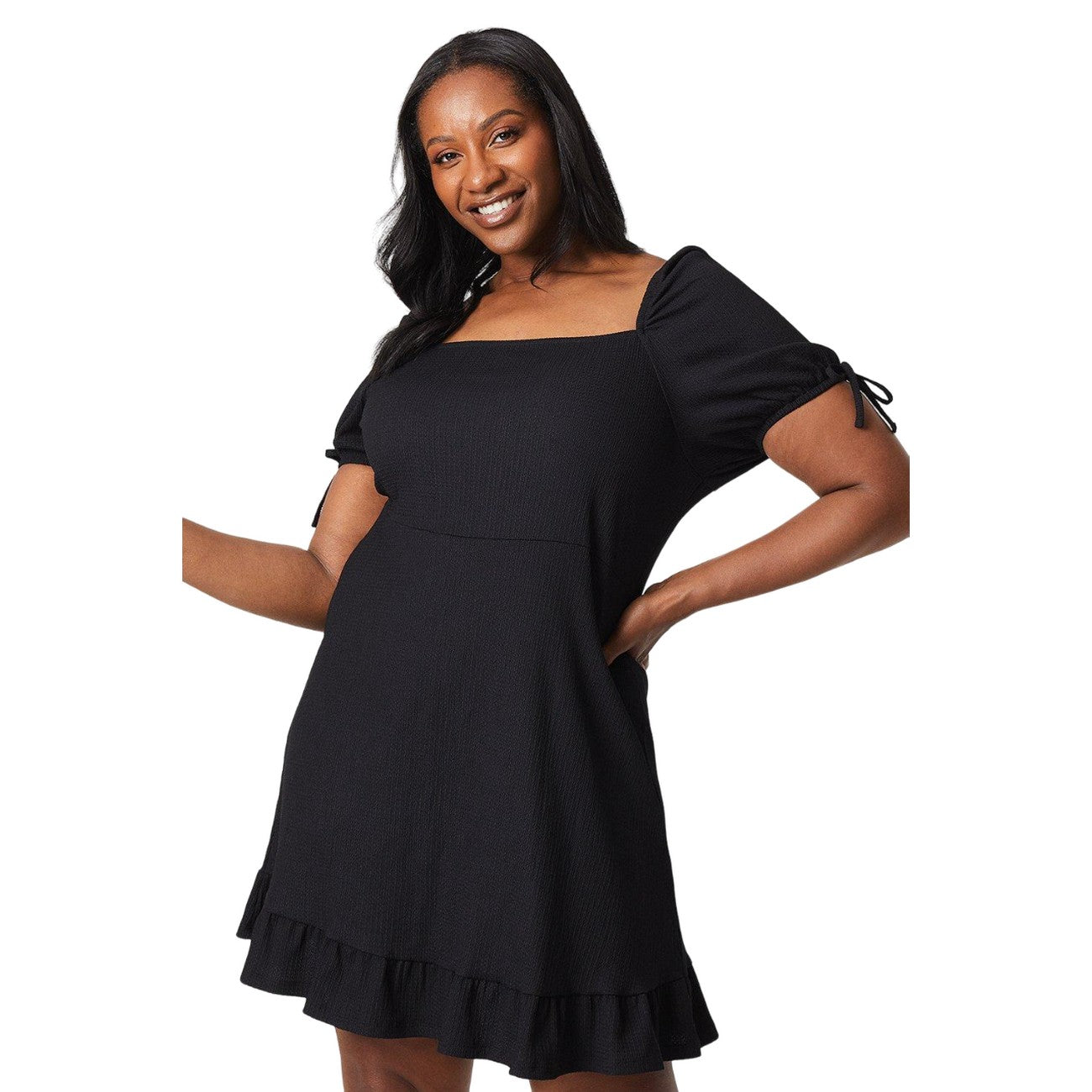 Black - Front - Dorothy Perkins Womens-Ladies Plain Plus Tie Sleeves Mini Dress