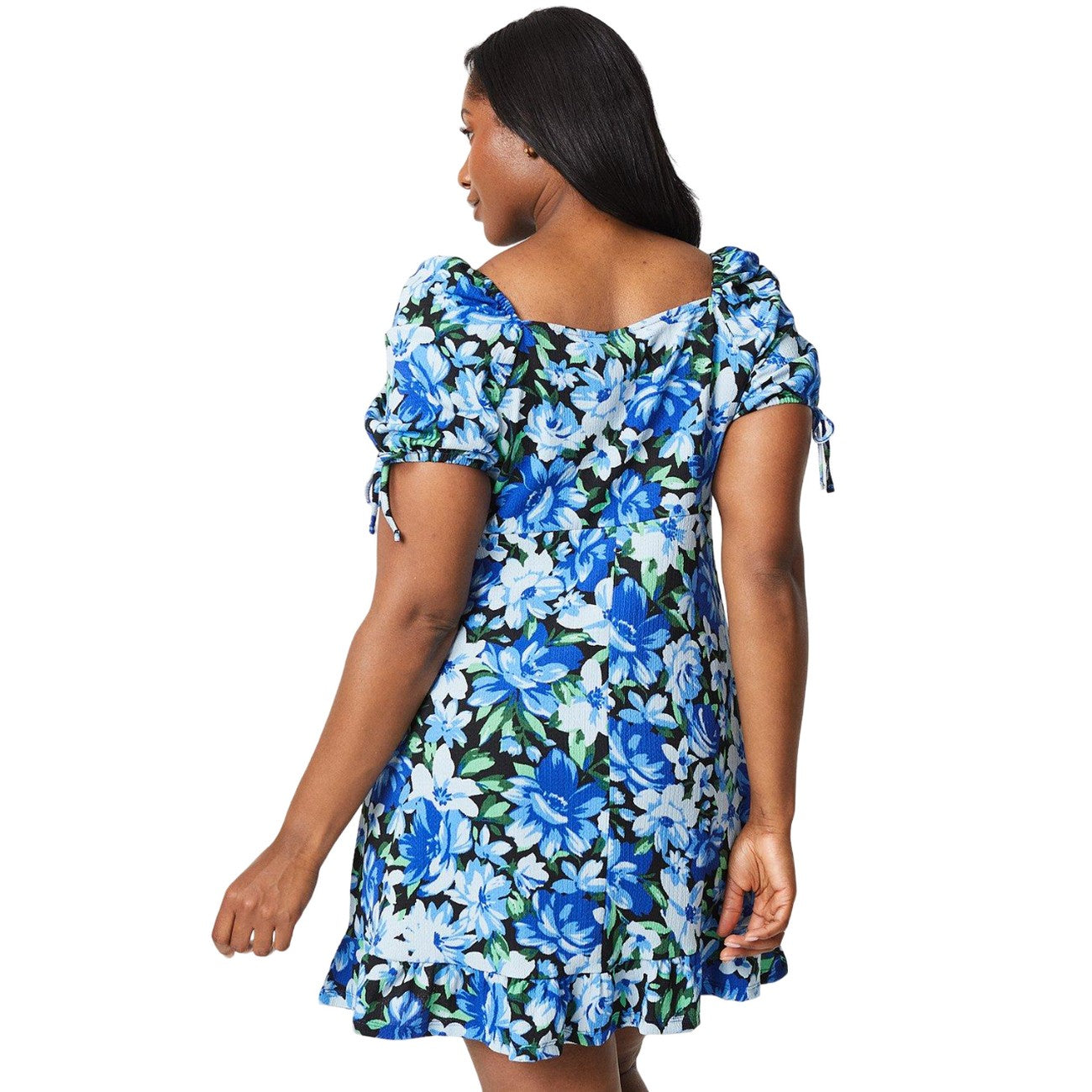 Blue - Back - Dorothy Perkins Womens-Ladies Floral Plus Tie Sleeves Mini Dress