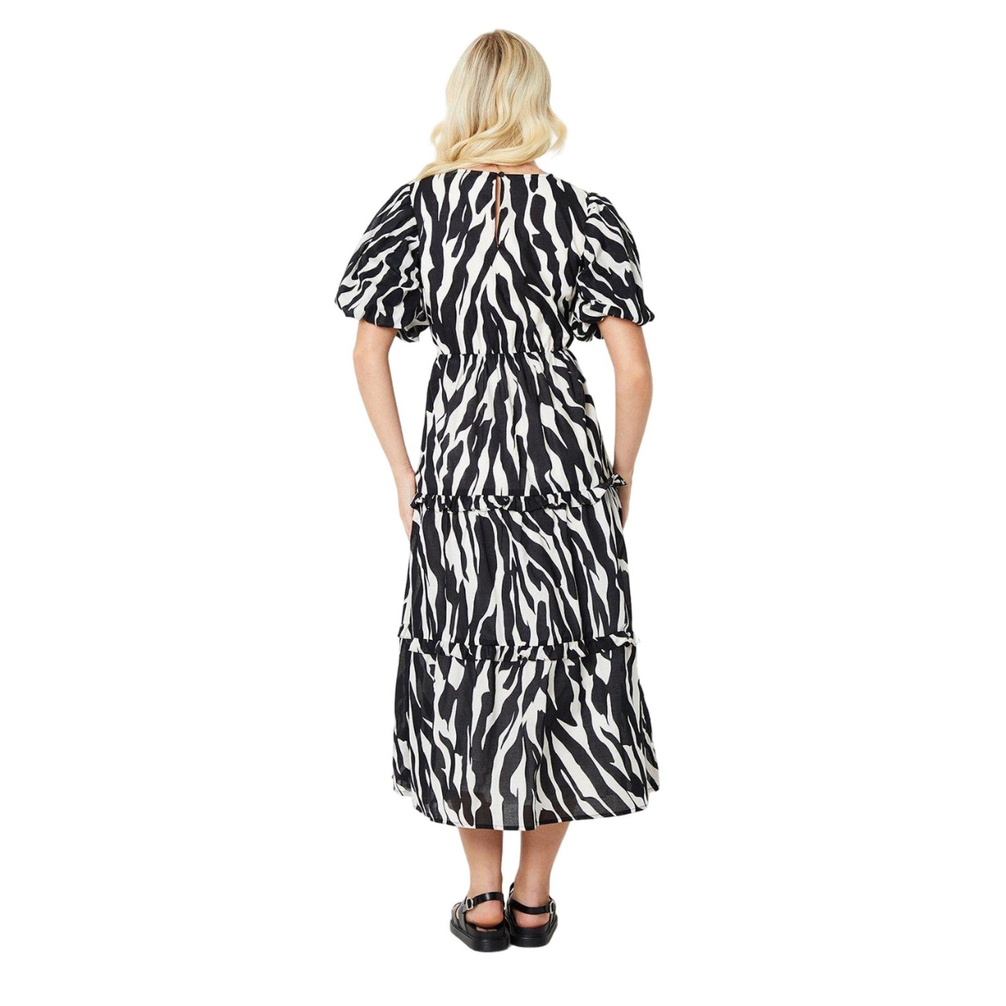 Black-White - Back - Dorothy Perkins Womens-Ladies Zebra Print Voile Tiered Midi Dress