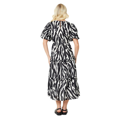 Black-White - Back - Dorothy Perkins Womens-Ladies Zebra Print Voile Tiered Midi Dress