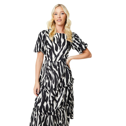 Black-White - Side - Dorothy Perkins Womens-Ladies Zebra Print Voile Tiered Midi Dress