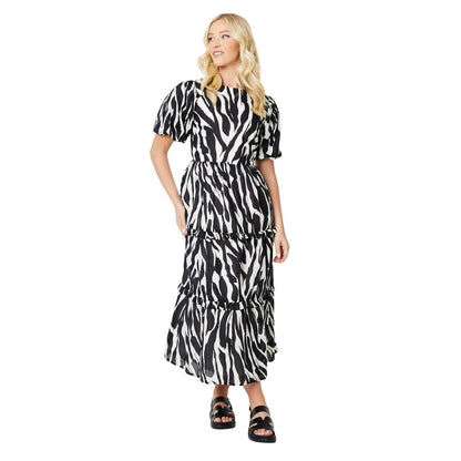 Black-White - Front - Dorothy Perkins Womens-Ladies Zebra Print Voile Tiered Midi Dress
