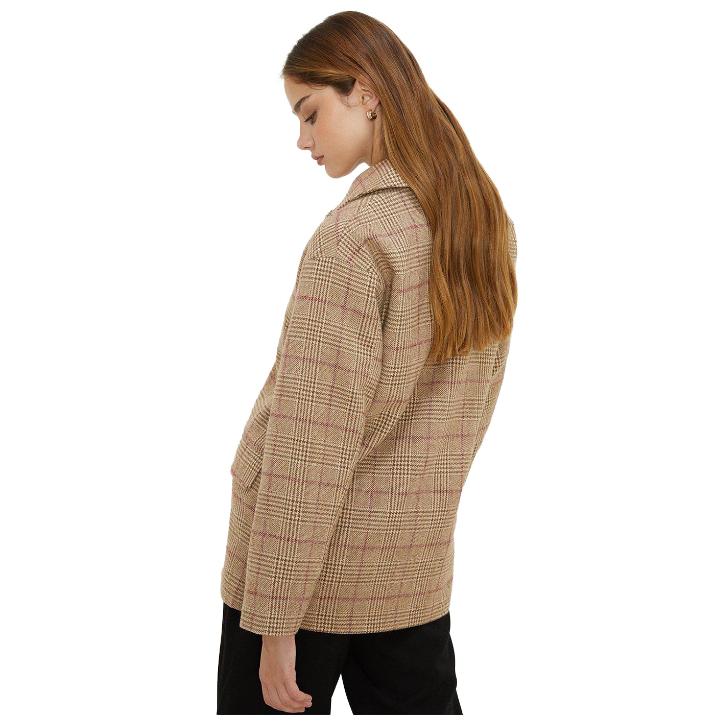 Brown - Back - Dorothy Perkins Womens-Ladies Checked Double-Breasted Coat