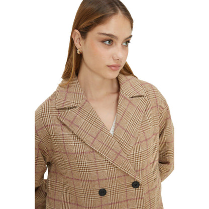 Brown - Side - Dorothy Perkins Womens-Ladies Checked Double-Breasted Coat