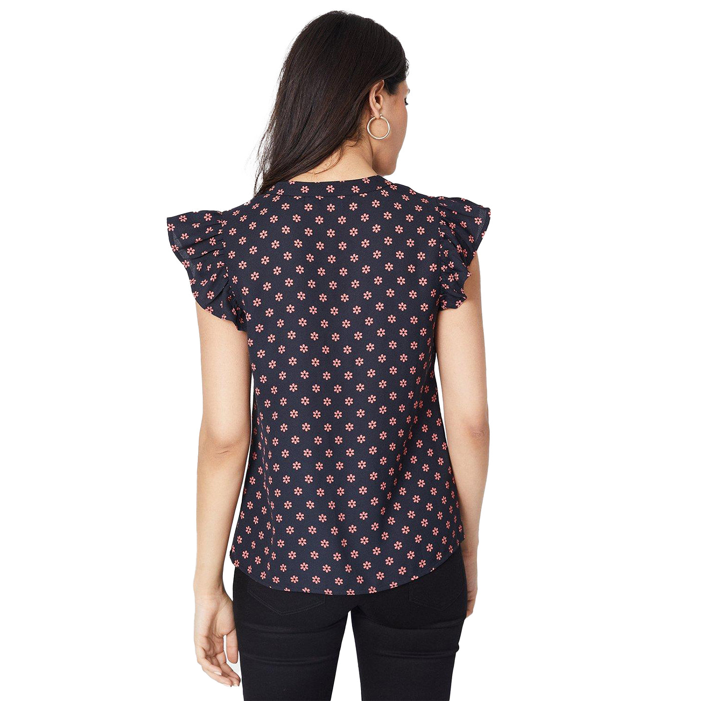 Black - Back - Dorothy Perkins Womens-Ladies Ditsy Print Button Front Shell Top