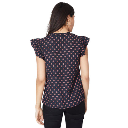 Black - Back - Dorothy Perkins Womens-Ladies Ditsy Print Button Front Shell Top