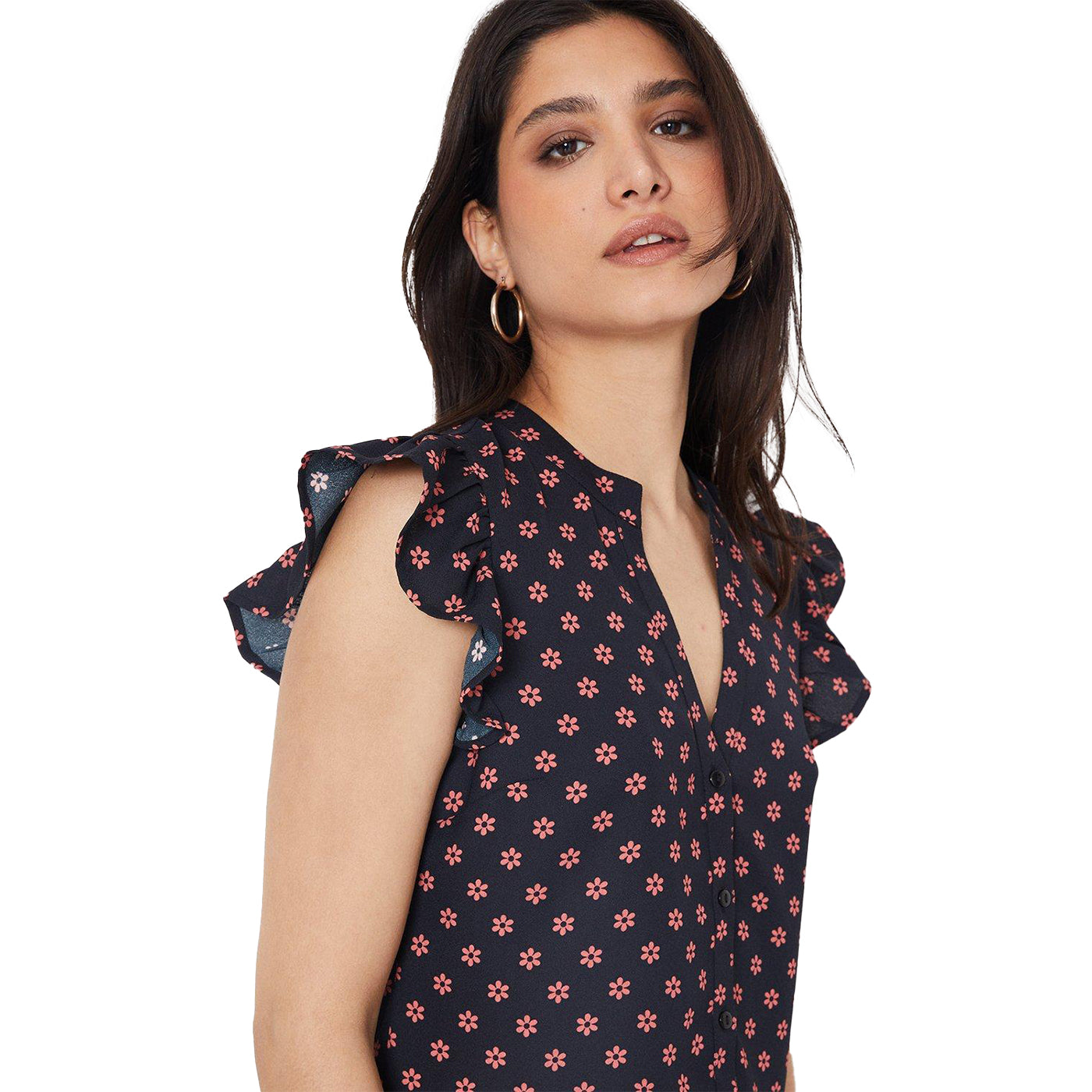 Black - Lifestyle - Dorothy Perkins Womens-Ladies Ditsy Print Button Front Shell Top