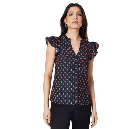 Black - Front - Dorothy Perkins Womens-Ladies Ditsy Print Button Front Shell Top