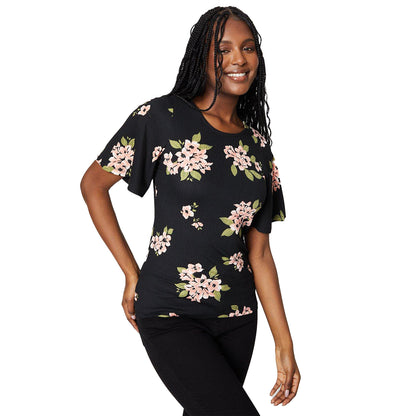 Black-Pink-Green - Front - Dorothy Perkins Womens-Ladies Crew Neck Flutter Top