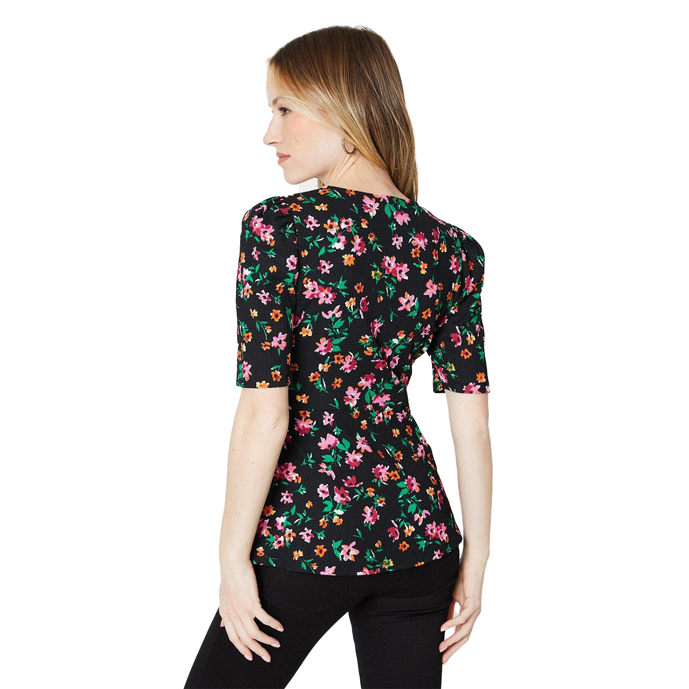 Multicoloured - Back - Dorothy Perkins Womens-Ladies Wrap Puff Sleeve Top