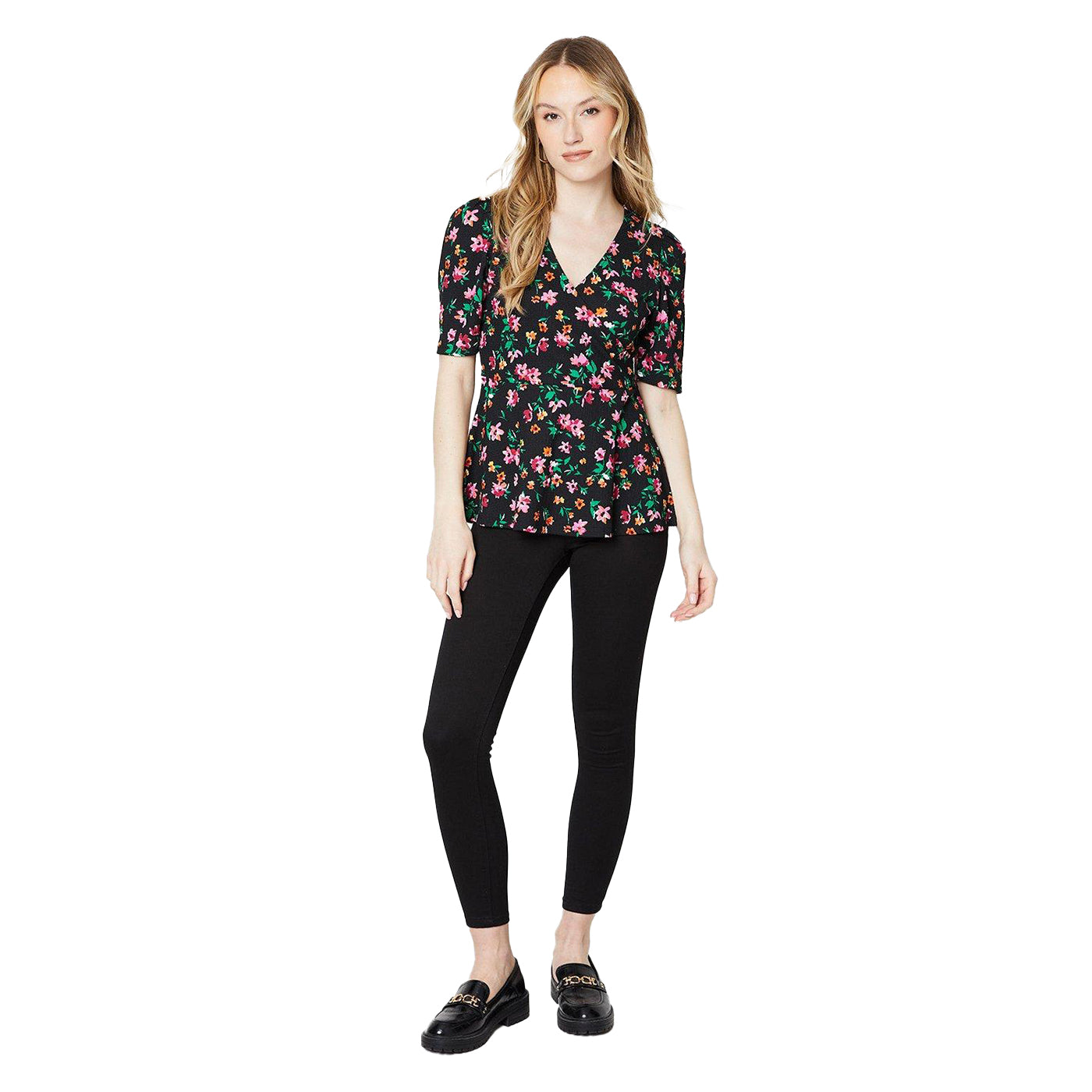 Multicoloured - Lifestyle - Dorothy Perkins Womens-Ladies Wrap Puff Sleeve Top