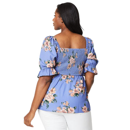 Blue - Back - Dorothy Perkins Womens-Ladies Floral Square Neck Curved Top