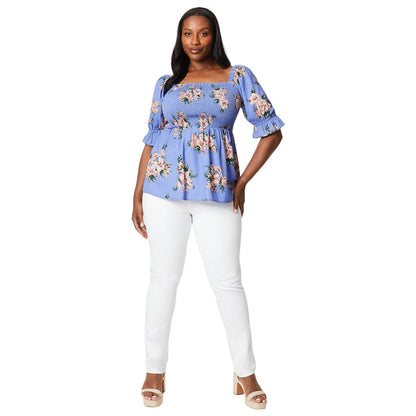 Blue - Lifestyle - Dorothy Perkins Womens-Ladies Floral Square Neck Curved Top