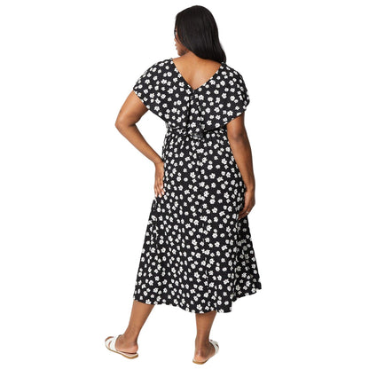 Monochrome - Back - Dorothy Perkins Womens-Ladies Ditsy Print Curved Ruffle Midi Dress