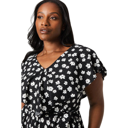 Monochrome - Side - Dorothy Perkins Womens-Ladies Ditsy Print Curved Ruffle Midi Dress