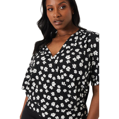 Monochrome - Side - Dorothy Perkins Womens-Ladies Ditsy Print Wrap Curved Flutter Top