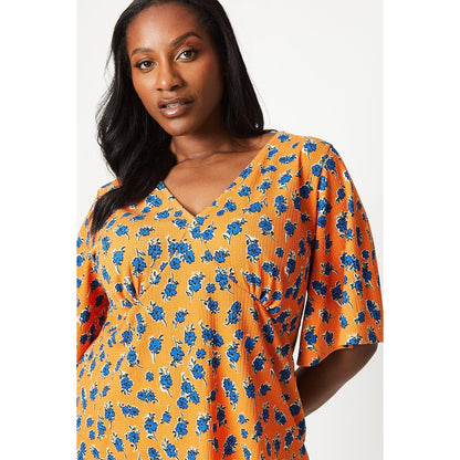 Orange-Blue - Front - Dorothy Perkins Womens-Ladies Floral V Neck Curved Angel Sleeve Top