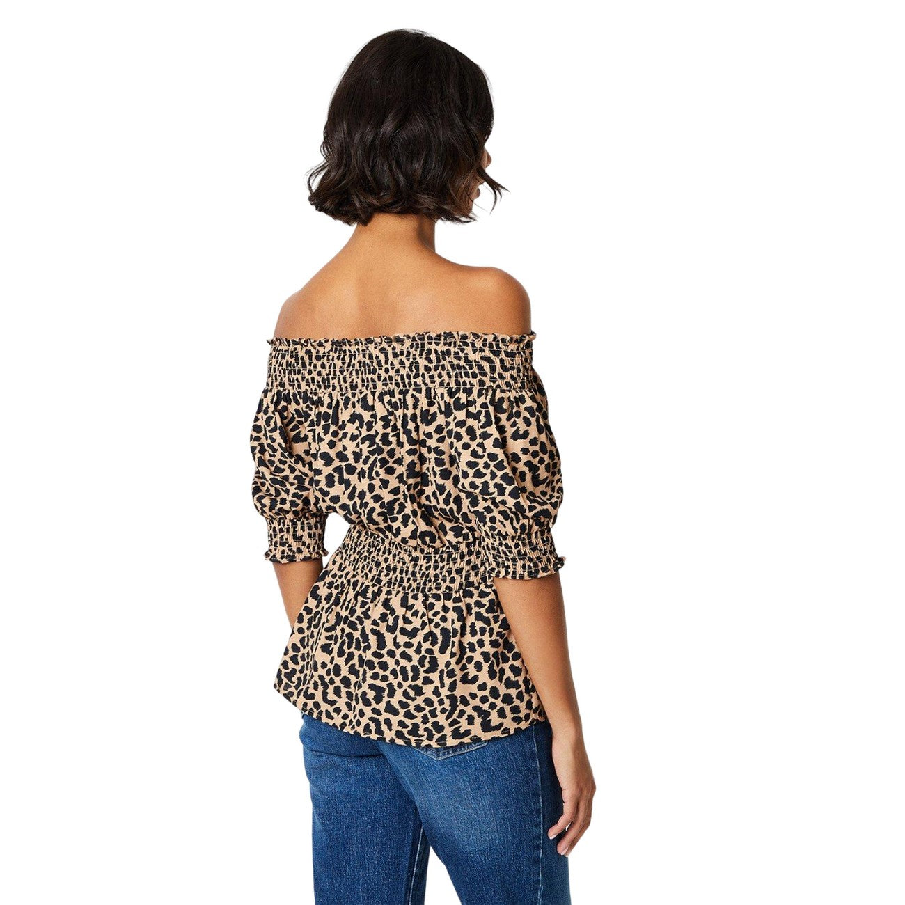 Brown-Black - Back - Dorothy Perkins Womens-Ladies Leopard Print Bardot Top