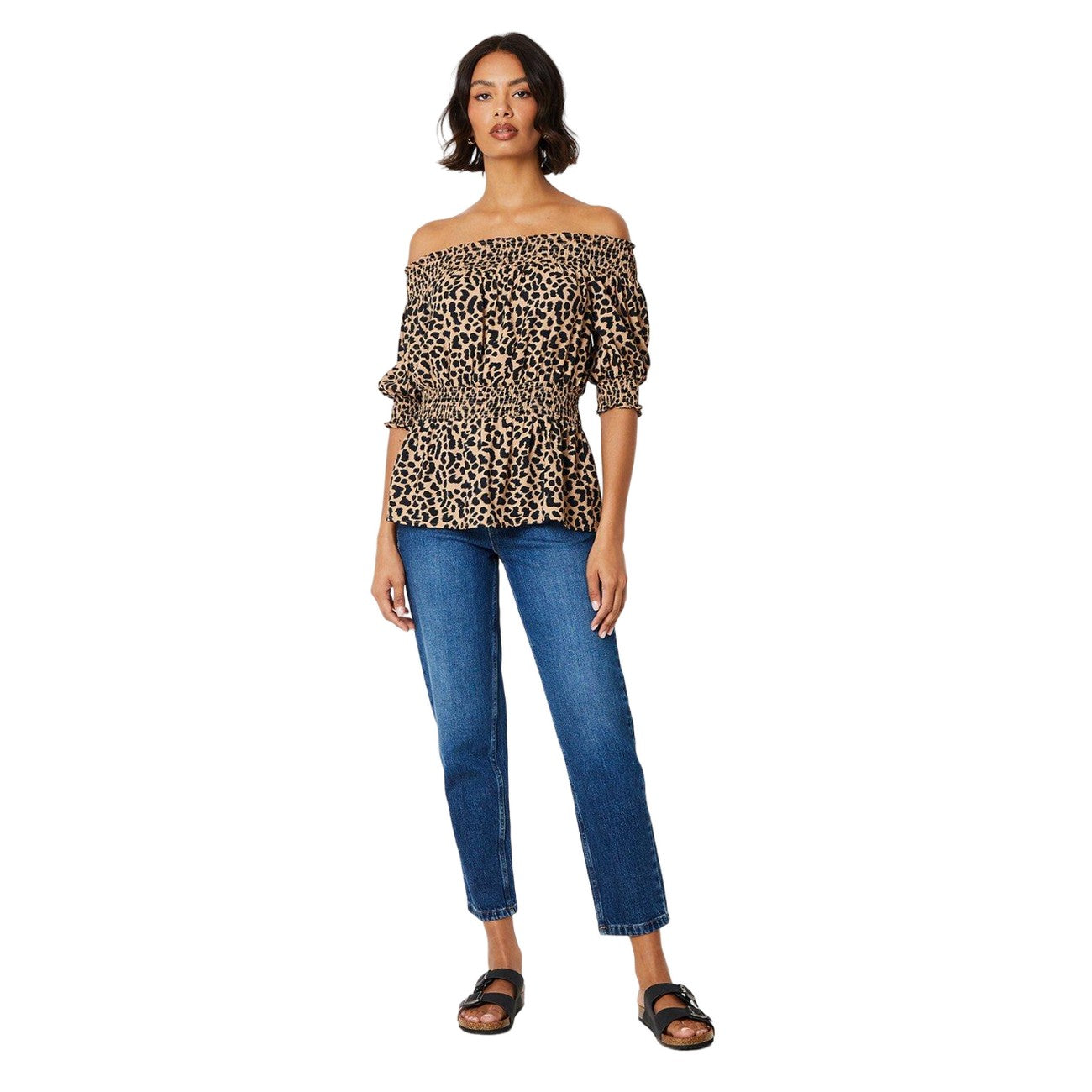 Brown-Black - Lifestyle - Dorothy Perkins Womens-Ladies Leopard Print Bardot Top