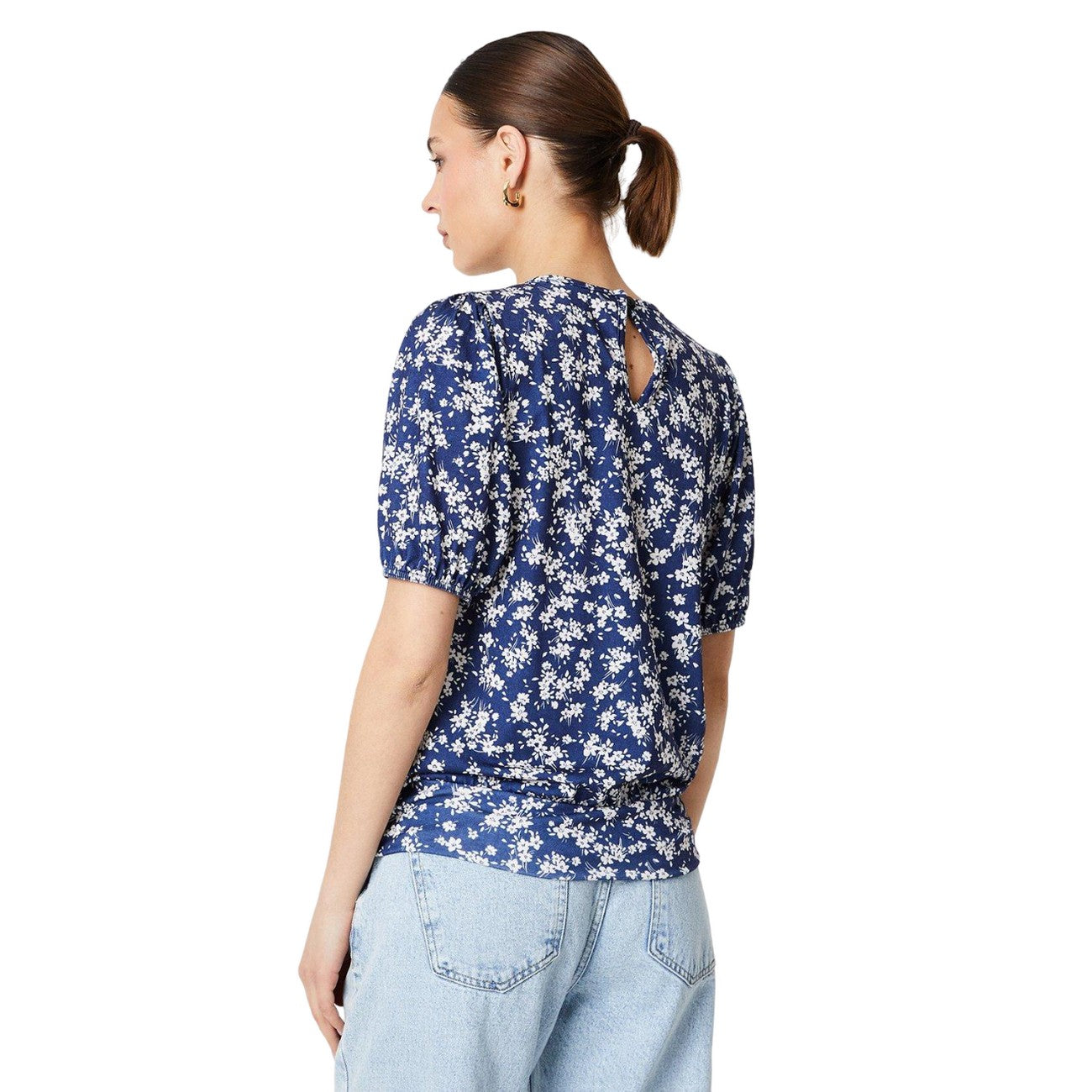 Navy - Back - Dorothy Perkins Womens-Ladies Banded Hem Puff Sleeve Top