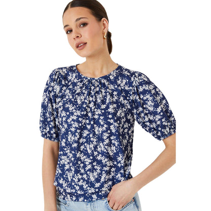 Navy - Side - Dorothy Perkins Womens-Ladies Banded Hem Puff Sleeve Top