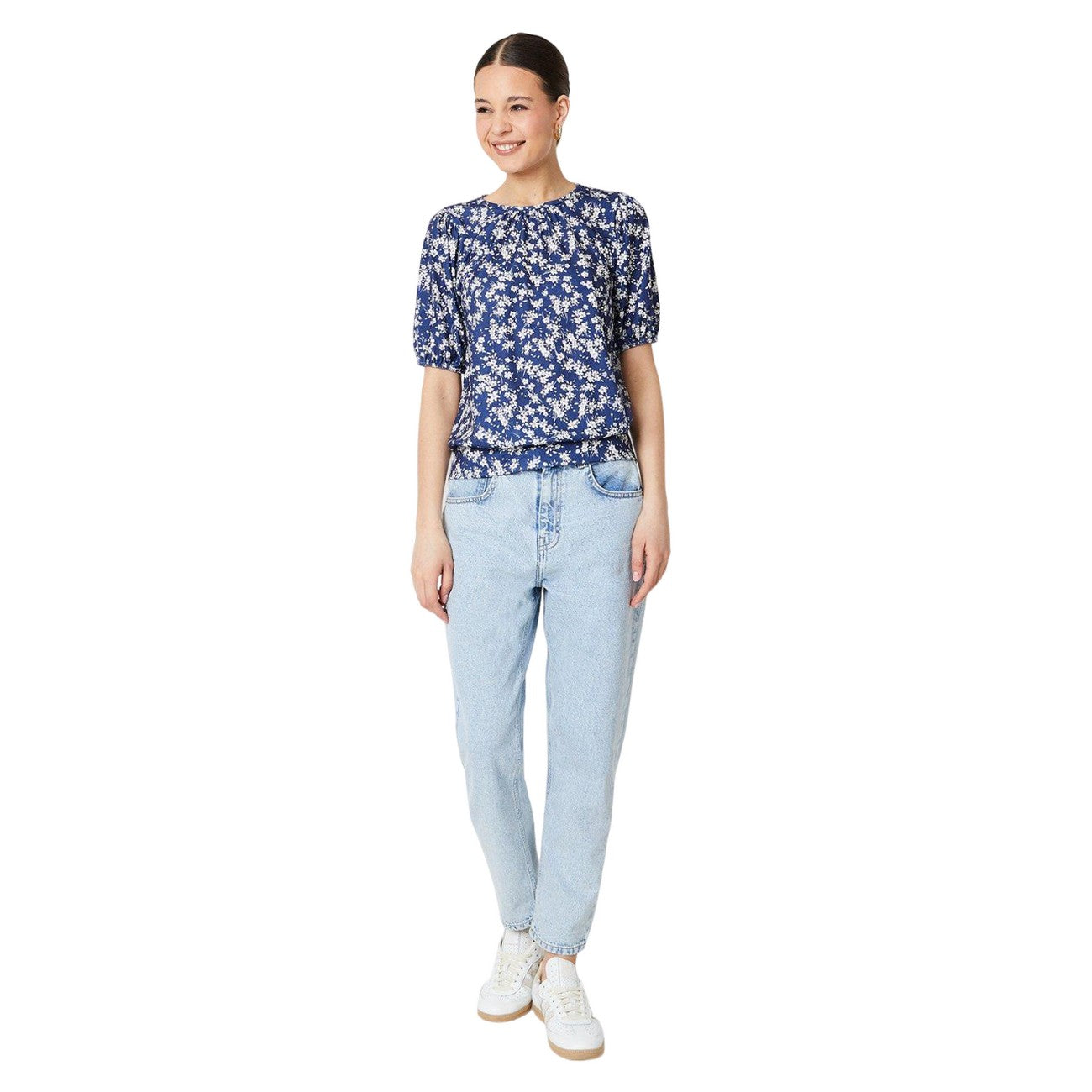 Navy - Lifestyle - Dorothy Perkins Womens-Ladies Banded Hem Puff Sleeve Top