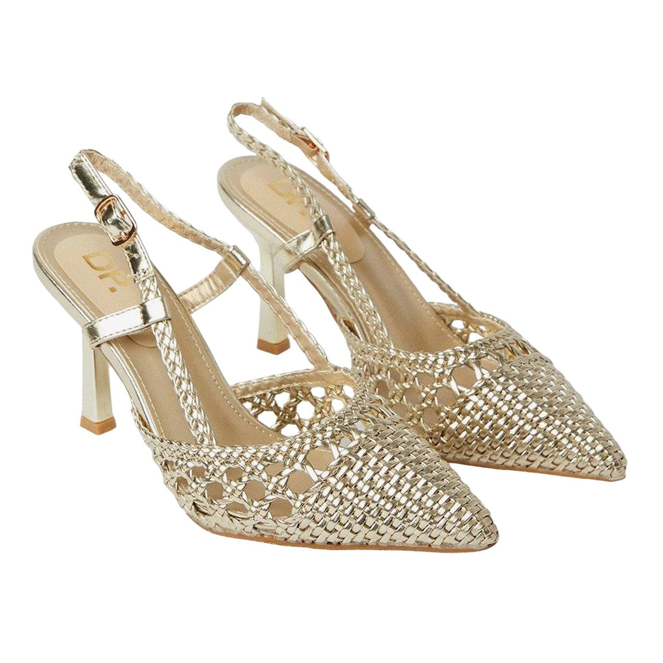 Gold - Front - Dorothy Perkins Womens-Ladies Darlena Basket Weave Sling Back High Heel Court Shoes