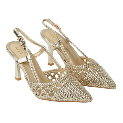 Gold - Front - Dorothy Perkins Womens-Ladies Darlena Basket Weave Sling Back High Heel Court Shoes