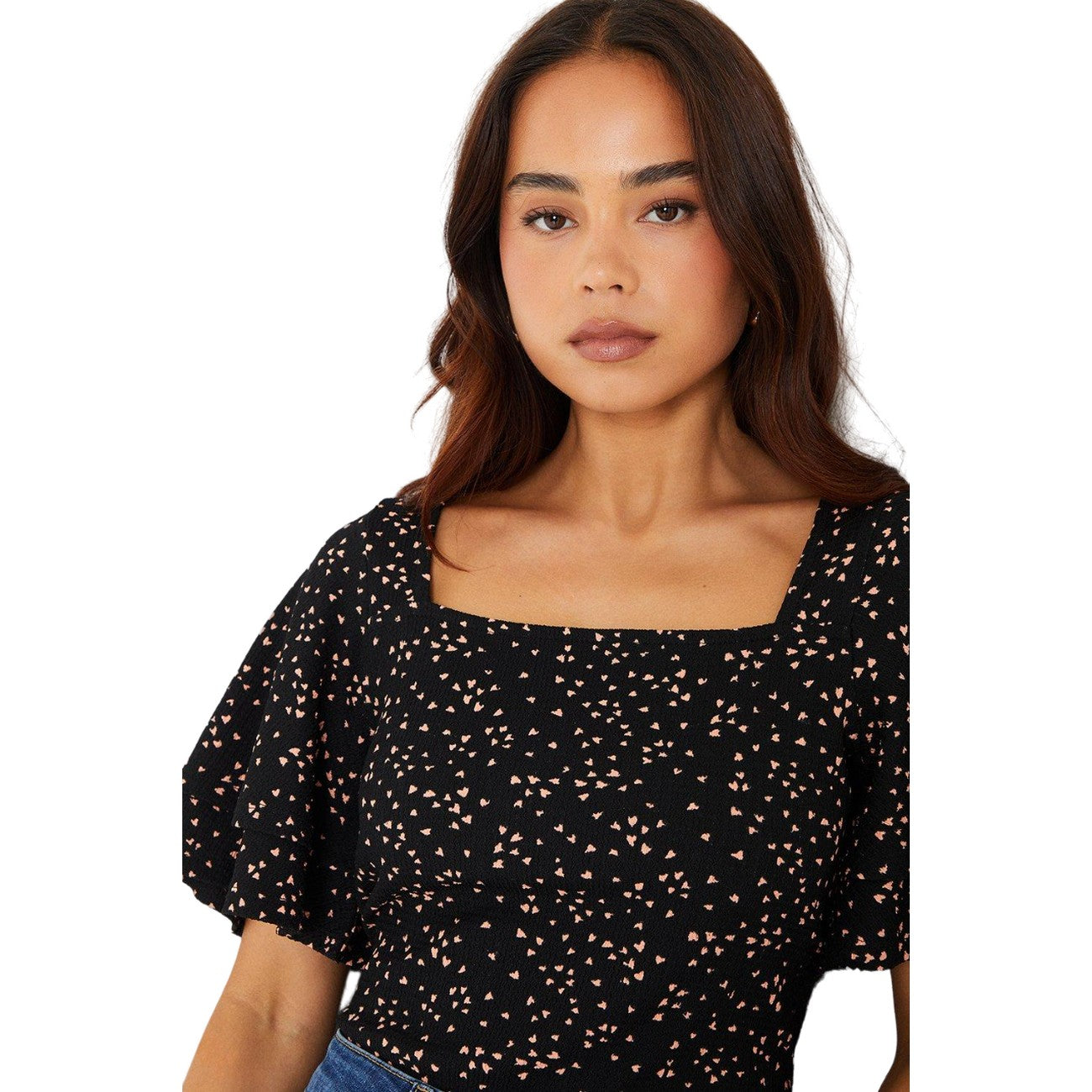 Black - Side - Dorothy Perkins Womens-Ladies Square Neck Petite Double Frill Top