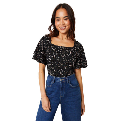 Black - Front - Dorothy Perkins Womens-Ladies Square Neck Petite Double Frill Top