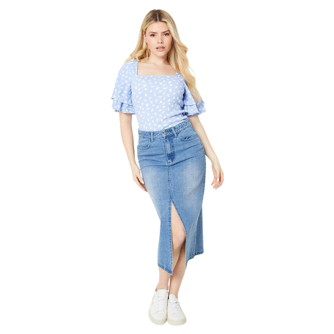 Blue - Lifestyle - Dorothy Perkins Womens-Ladies Square Neck Double Frill Top